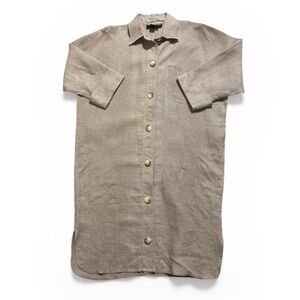 Vintage Andrea Jovine 100% Linen Tan Button Down Dress | Sz 12